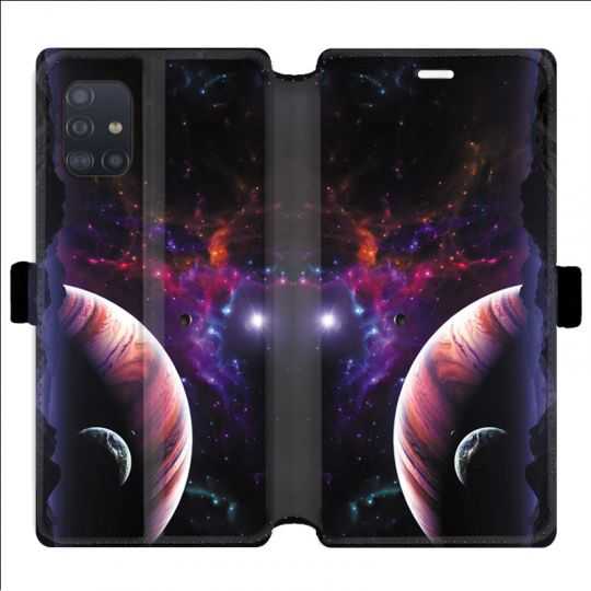 Housse cuir portefeuille pour Samsung Galaxy A51 Planete rouge