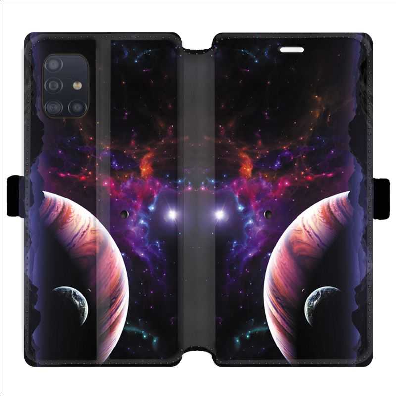 Housse cuir portefeuille pour Samsung Galaxy A51 Planete rouge