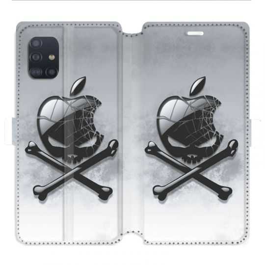 Housse cuir portefeuille pour Samsung Galaxy A51 Pomme Tete mort