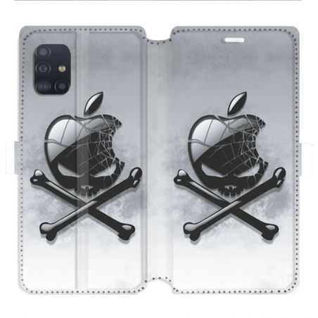 Housse cuir portefeuille pour Samsung Galaxy A51 Pomme Tete mort