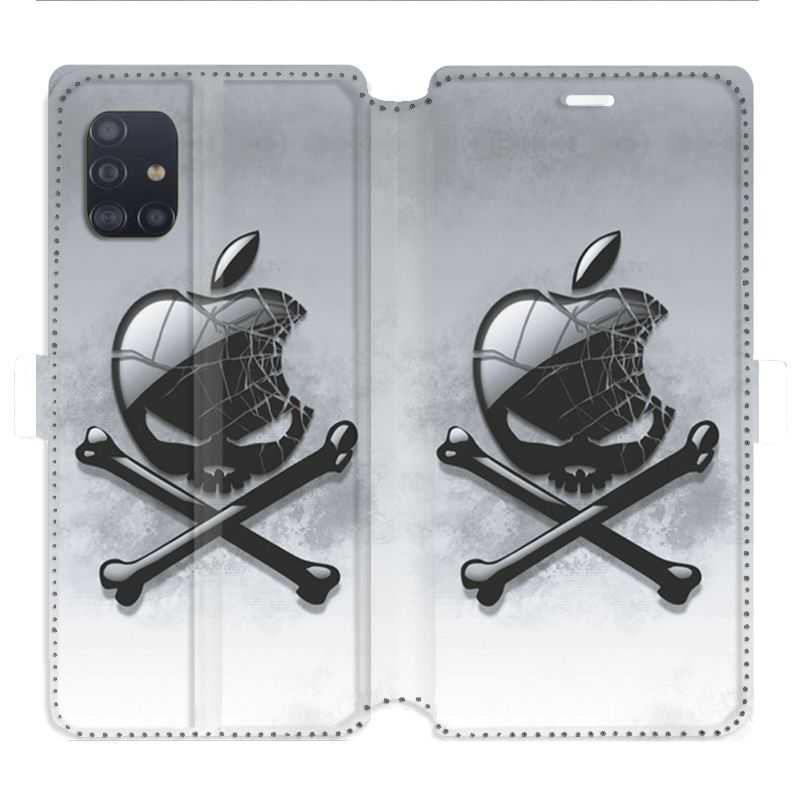 Housse cuir portefeuille pour Samsung Galaxy A51 Pomme Tete mort