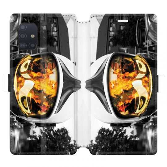 Housse cuir portefeuille pour Samsung Galaxy A51 pompier casque feu