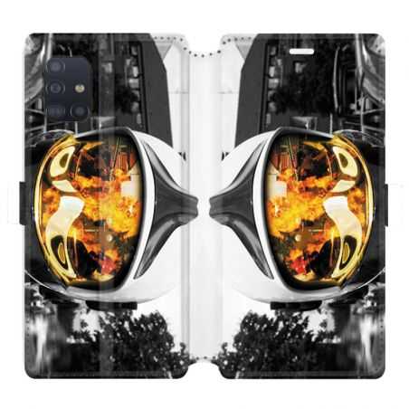 Housse cuir portefeuille pour Samsung Galaxy A51 pompier casque feu
