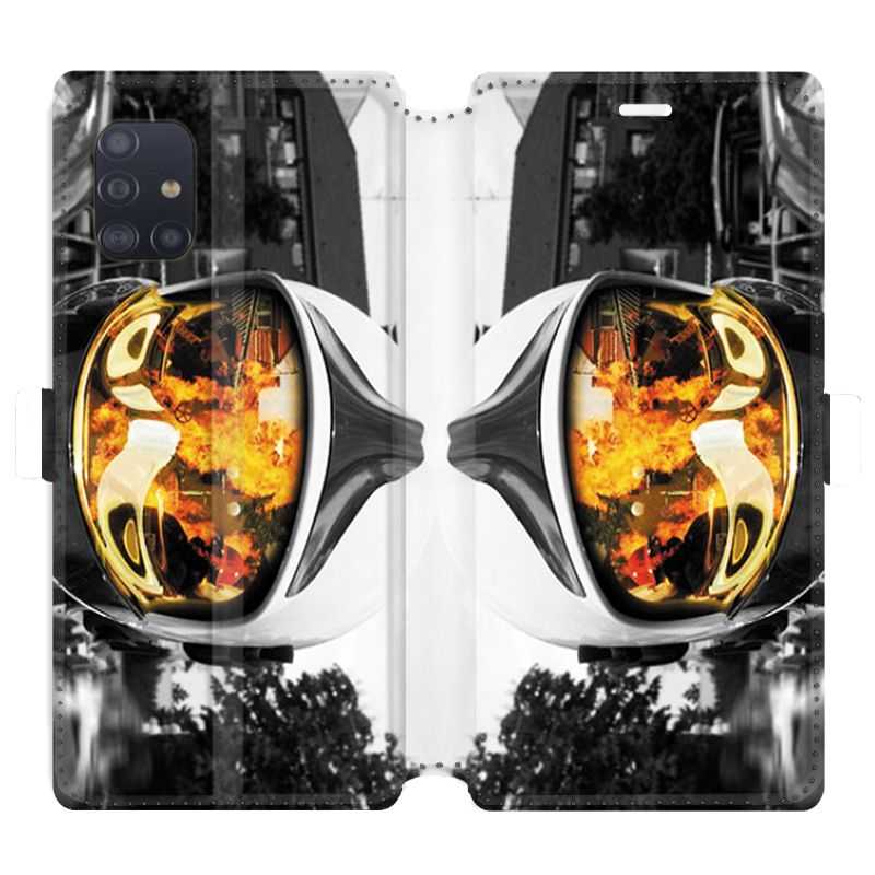 Housse cuir portefeuille pour Samsung Galaxy A51 pompier casque feu