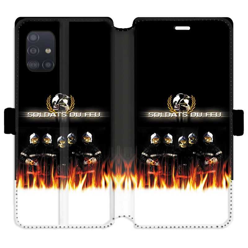 Housse cuir portefeuille pour Samsung Galaxy A51 pompier soldat