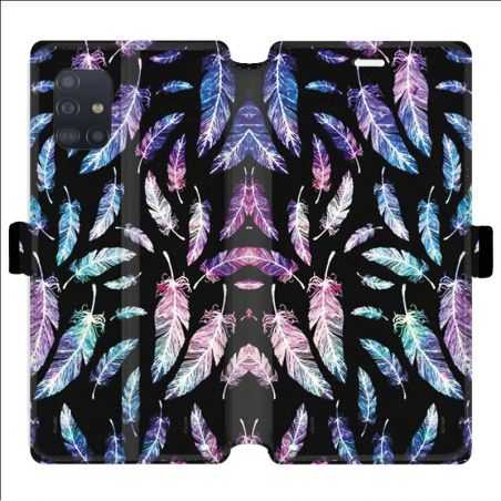 Housse cuir portefeuille pour Samsung Galaxy A51 Psychedelic Plume