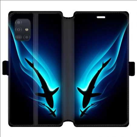 Housse cuir portefeuille pour Samsung Galaxy A51 Requin Noir