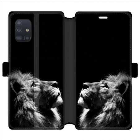 Housse cuir portefeuille pour Samsung Galaxy A51 roi lion