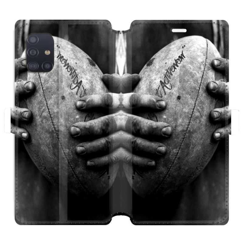 Housse cuir portefeuille pour Samsung Galaxy A51 Rugby ballon vintage