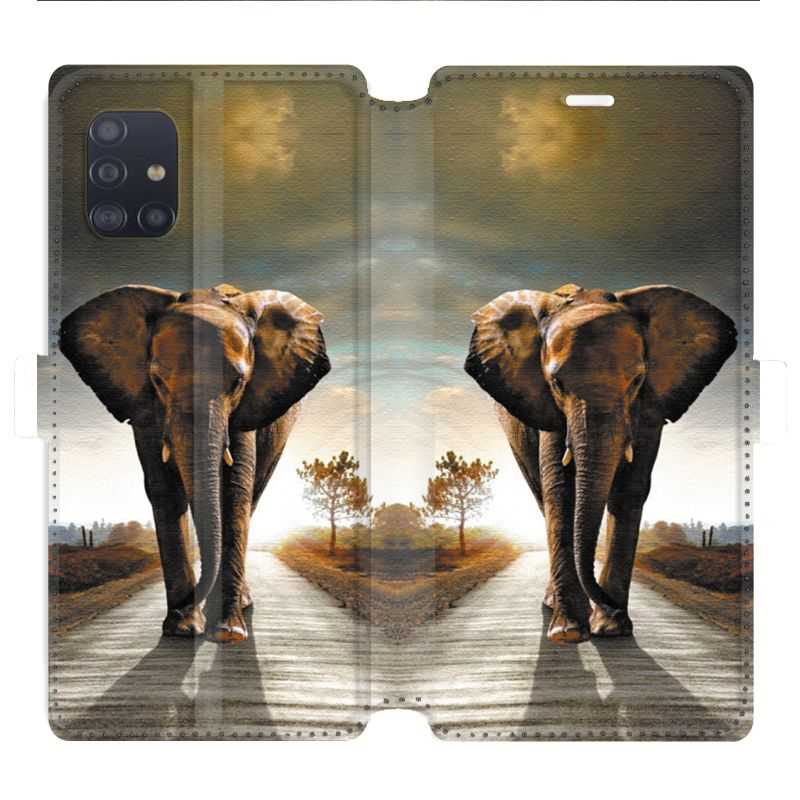 Housse cuir portefeuille pour Samsung Galaxy A51 savane Elephant route