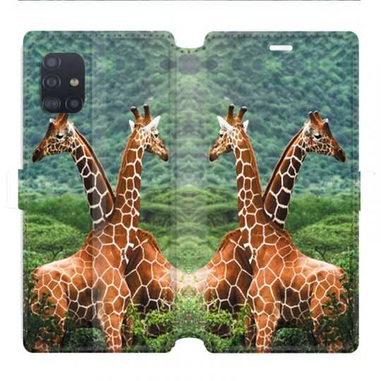 Housse cuir portefeuille pour Samsung Galaxy A51 savane Girafe Duo
