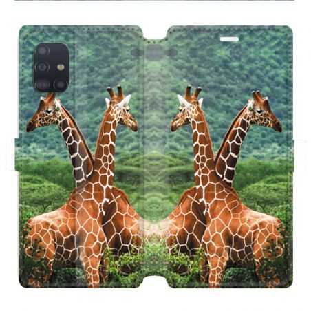 Housse cuir portefeuille pour Samsung Galaxy A51 savane Girafe Duo