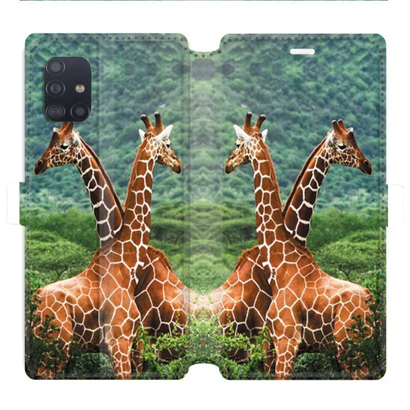 Housse cuir portefeuille pour Samsung Galaxy A51 savane Girafe Duo