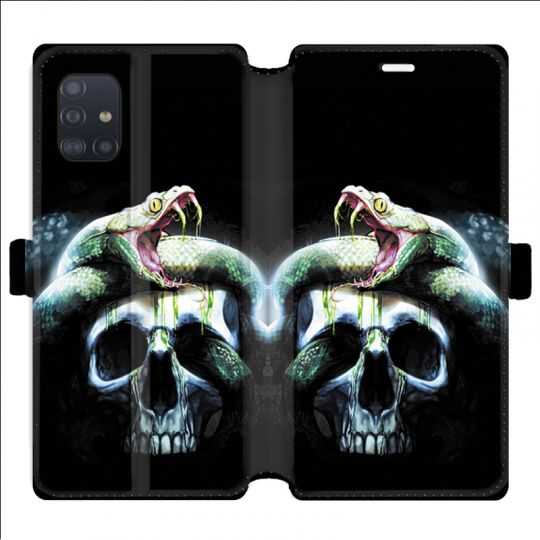 Housse cuir portefeuille pour Samsung Galaxy A51 serpent crane