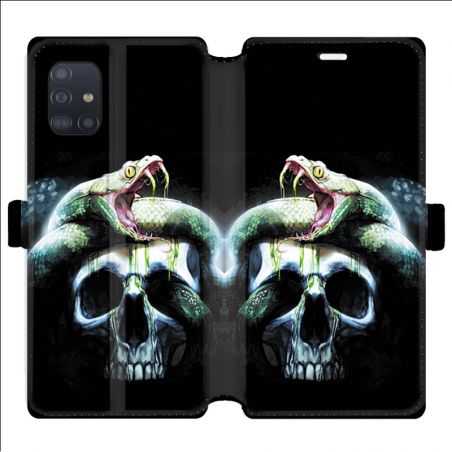 Housse cuir portefeuille pour Samsung Galaxy A51 serpent crane