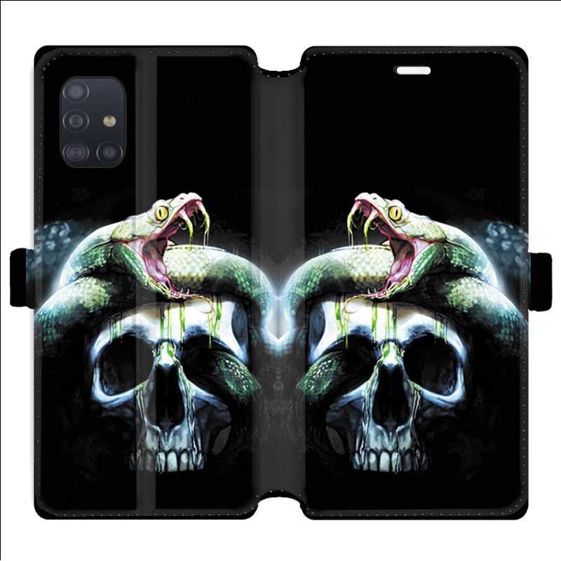 Housse cuir portefeuille pour Samsung Galaxy A51 serpent crane