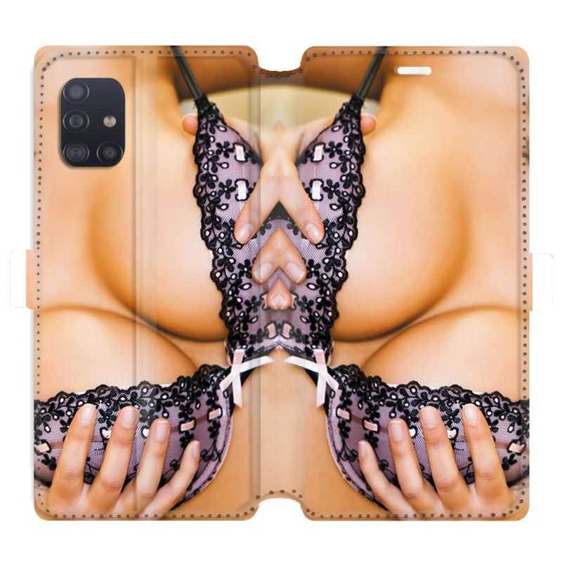 Housse cuir portefeuille pour Samsung Galaxy A51 Sexy boobs