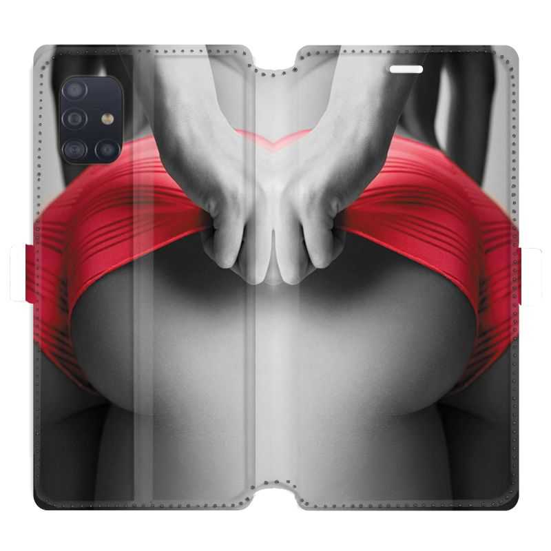 Housse cuir portefeuille pour Samsung Galaxy A51 Sexy tanga rouge