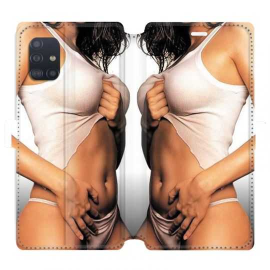 Housse cuir portefeuille pour Samsung Galaxy A51 Sexy tee shirt blanc