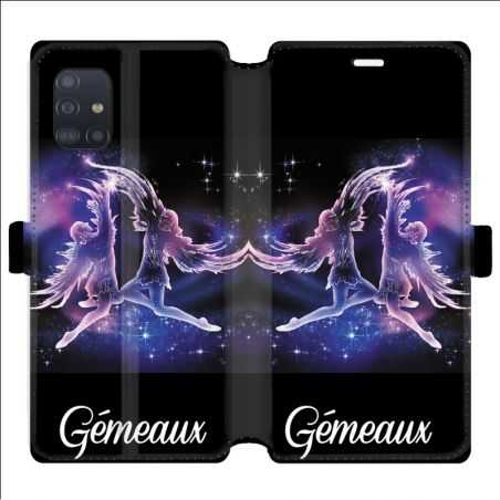 Housse cuir portefeuille pour Samsung Galaxy A51 signe zodiaque 2 Gémeaux