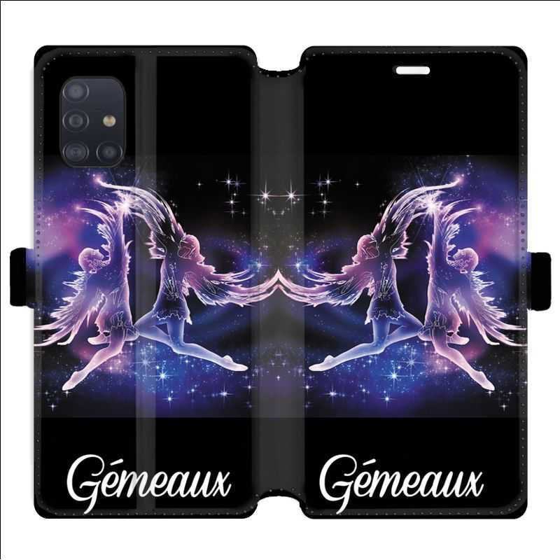 Housse cuir portefeuille pour Samsung Galaxy A51 signe zodiaque 2 Gémeaux