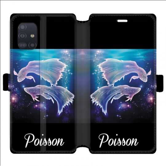 Housse cuir portefeuille pour Samsung Galaxy A51 signe zodiaque 2 Poisson