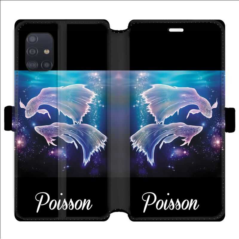 Housse cuir portefeuille pour Samsung Galaxy A51 signe zodiaque 2 Poisson