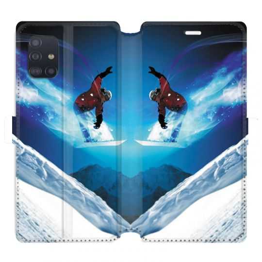 Housse cuir portefeuille pour Samsung Galaxy A51 Snowboard saut