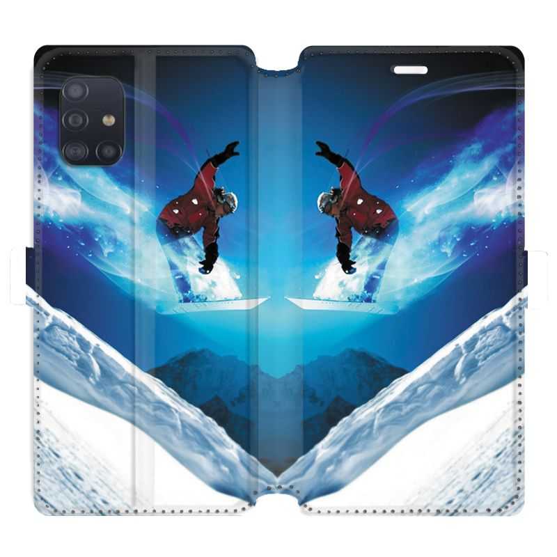 Housse cuir portefeuille pour Samsung Galaxy A51 Snowboard saut
