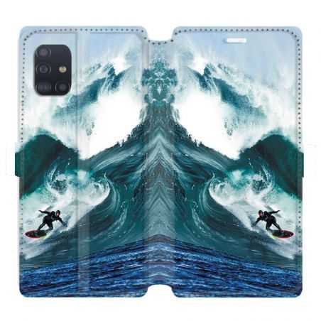 Housse cuir portefeuille pour Samsung Galaxy A51 Surf vague
