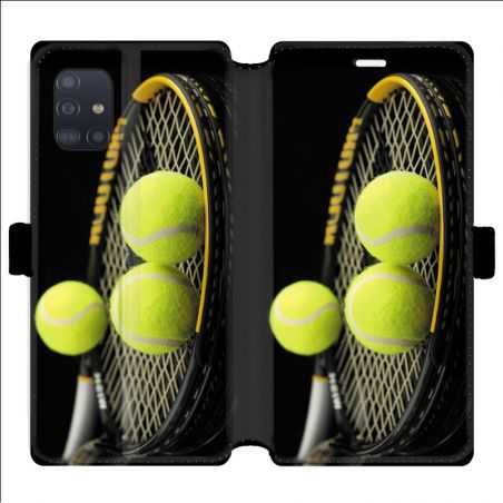 Housse cuir portefeuille pour Samsung Galaxy A51 Tennis Balls