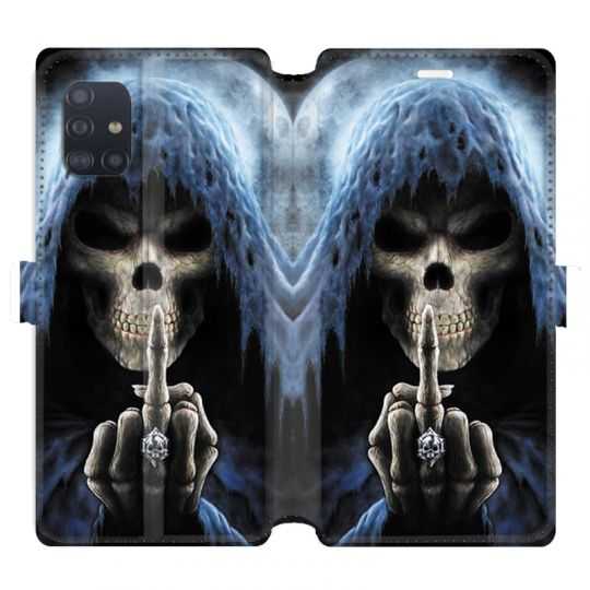 Housse cuir portefeuille pour Samsung Galaxy A51 tete de mort Doigt