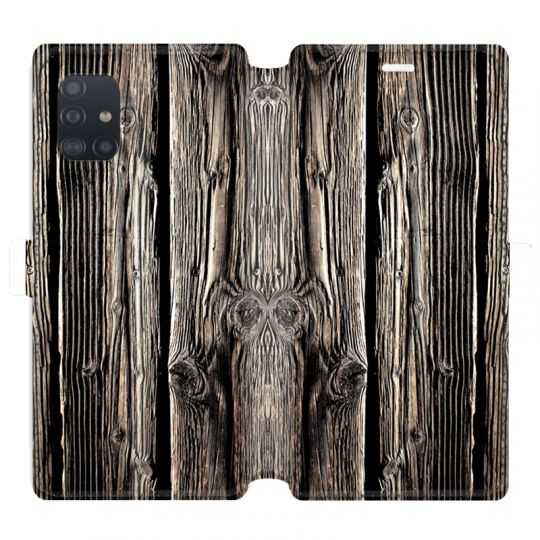 Housse cuir portefeuille pour Samsung Galaxy A51 Texture bois