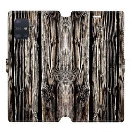 Housse cuir portefeuille pour Samsung Galaxy A51 Texture bois