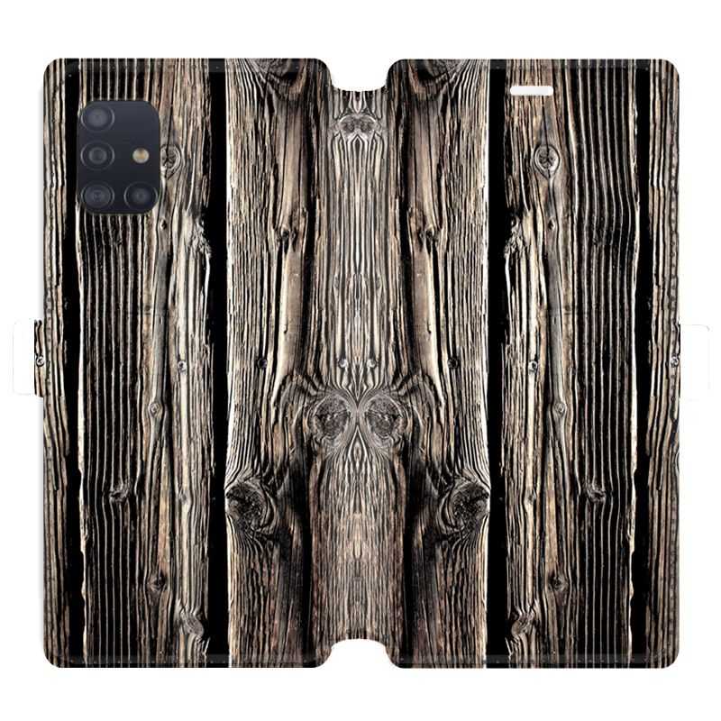 Housse cuir portefeuille pour Samsung Galaxy A51 Texture bois
