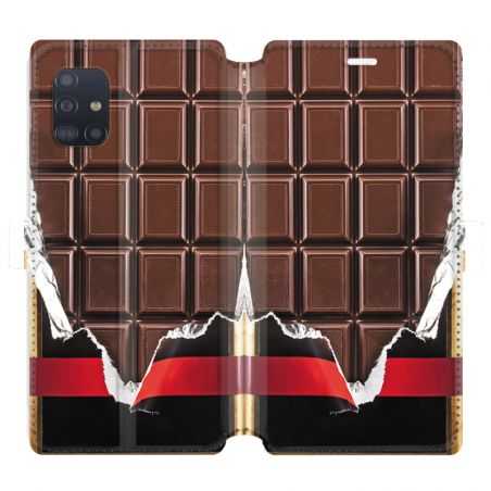 Housse cuir portefeuille pour Samsung Galaxy A51 Trompe Oeil chocolat