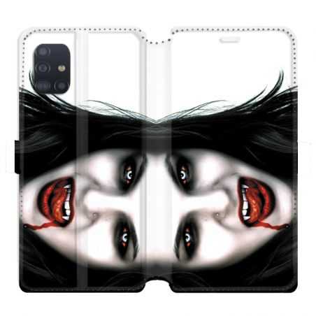 Housse cuir portefeuille pour Samsung Galaxy A51 Vampire blanc
