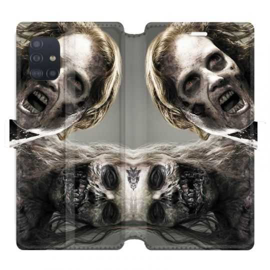 Housse cuir portefeuille pour Samsung Galaxy A51 Zombie blanc