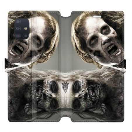 Housse cuir portefeuille pour Samsung Galaxy A51 Zombie blanc
