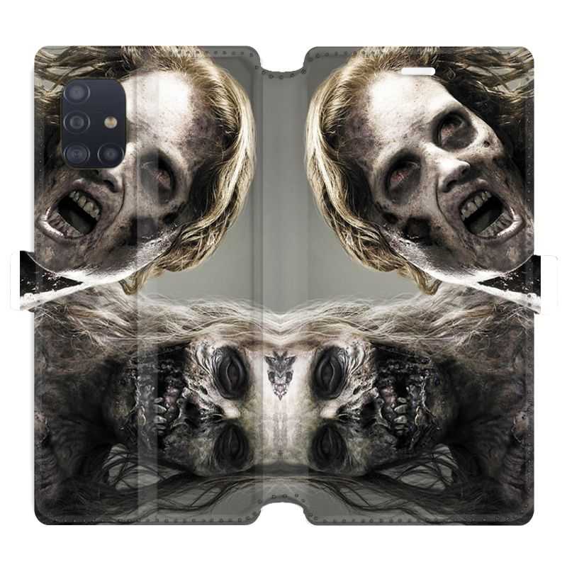 Housse cuir portefeuille pour Samsung Galaxy A51 Zombie blanc