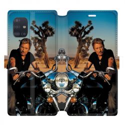 Housse cuir portefeuille pour Samsung Galaxy A51 Johnny Hallyday Moto