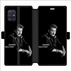 Housse cuir portefeuille pour Samsung Galaxy A51 Johnny Hallyday Noir