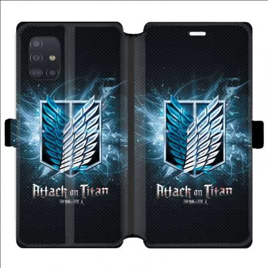Housse cuir portefeuille pour Samsung Galaxy A51 Manga Attaque titans noir