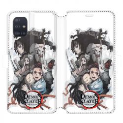 Housse cuir portefeuille pour Samsung Galaxy A51 Manga demon Slayer Blanc
