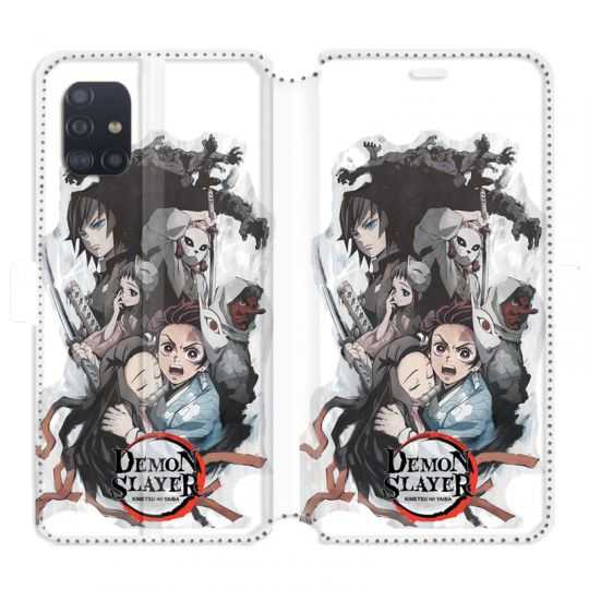 Housse cuir portefeuille pour Samsung Galaxy A51 Manga demon Slayer Blanc