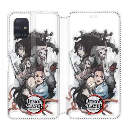 Housse cuir portefeuille pour Samsung Galaxy A51 Manga demon Slayer Blanc