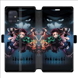 Housse cuir portefeuille pour Samsung Galaxy A51 Manga demon Slayer Noir