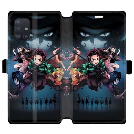 Housse cuir portefeuille pour Samsung Galaxy A51 Manga demon Slayer Noir
