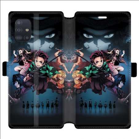 Housse cuir portefeuille pour Samsung Galaxy A51 Manga demon Slayer Noir