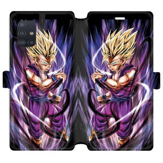 Housse cuir portefeuille pour Samsung Galaxy A51 Manga Dragon Ball Sangohan violet